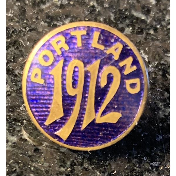 #47 - Antique 1912 -  Brass & Blue Enamel PORTLAND  Souvenir ROSE FESTIVAL PIN