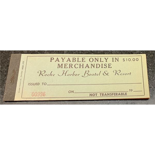 #51 - ROCHE HARBOR BOATEL & RESORT, Unused $10.00 book – SCRIPT - Coupons
