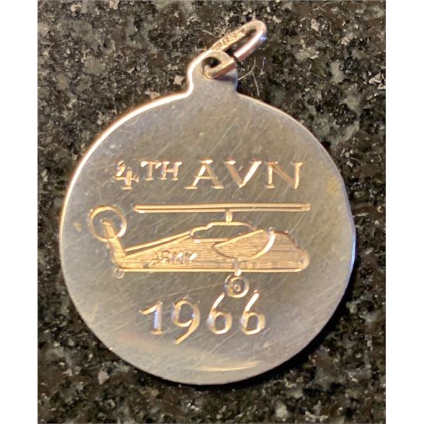#55 - 1966 Vietnam Era - 4TH AVN ARMY - Pictorial UH-1 Huey - .835 Silver SWEETHEART PENDANT - HILDE