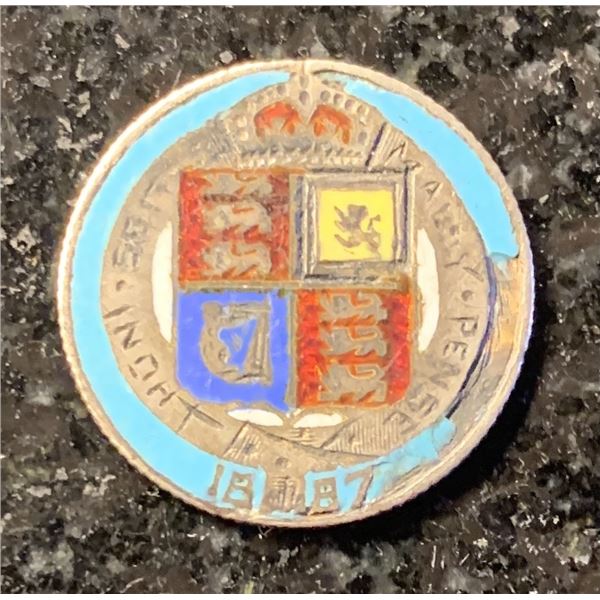 #58 - 1887 Victorian JUBILEE  Souvenir 6 PENCE Enamel Silver Coin