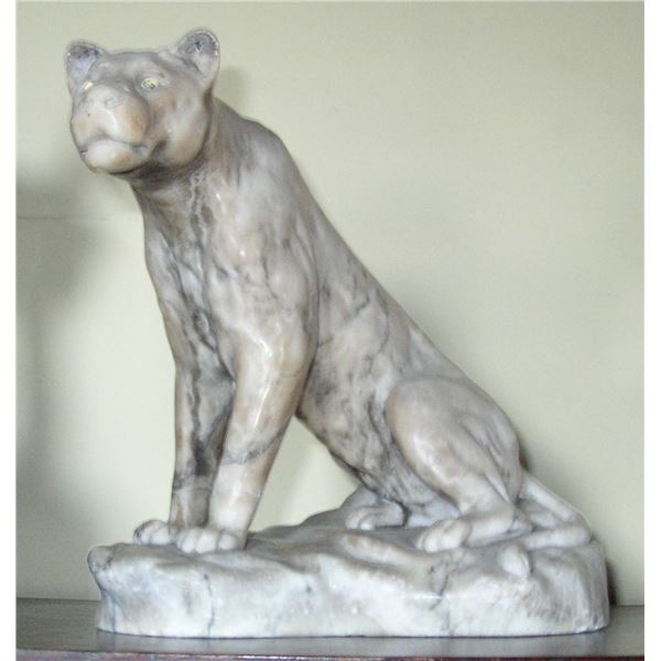 # 59 - 1891 original German sculpture COUGAR Seated, signed "Fritz Kochendorfer"  (1871-1942).