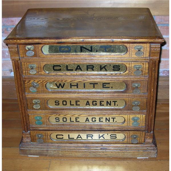 #61 - Antique 6-DRAWER ADVERTISING STORE  CABINET - O.N.T. CLARKS SPOOL THREAD