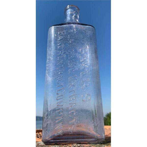#64 – Rare Large Size Amethyst Glass, BAKERS FLAVORING EXTRACTS Hand Blown Bottle