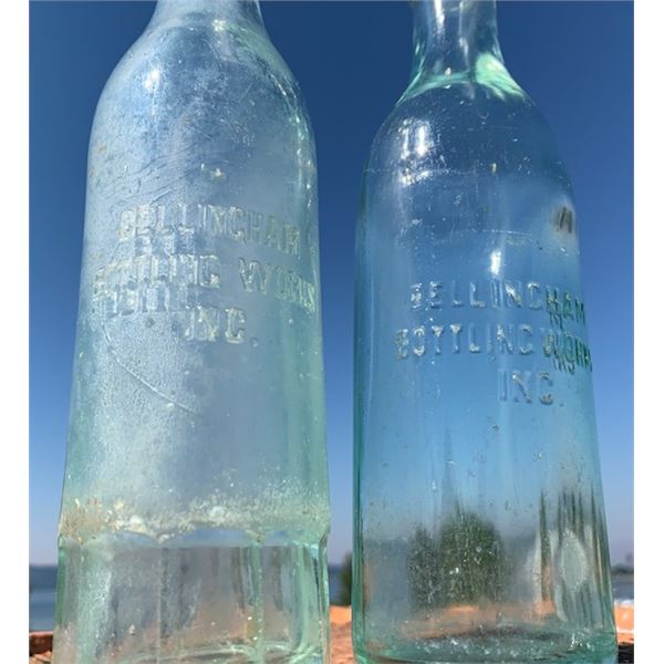#66 – Pair of early Whatcom Co. Soda Pop Bottles – BELLINGHAM BOTTLING WORKS Crown Tops