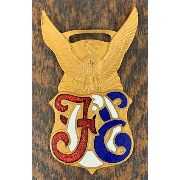 #88 – Beautiful  Antique, Red, White & Blue Enamel F.O.E. Fraternal WATCH FOB