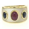 Image 1 : Wide 14K Yellow Gold 1.44 ctw FINE Cabochon Ruby Sapphire & Mother of Pearl Ring