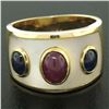 Image 2 : Wide 14K Yellow Gold 1.44 ctw FINE Cabochon Ruby Sapphire & Mother of Pearl Ring