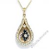 Image 1 : 14kt Yellow Gold 1.22 ctw Diamond and Sapphire Tear Drop Dangle Pendant Necklace