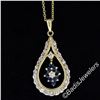 Image 2 : 14kt Yellow Gold 1.22 ctw Diamond and Sapphire Tear Drop Dangle Pendant Necklace