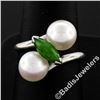 Image 2 : Vintage 14kt White Gold 8.35mm Round Pearl Marquise Cut Jade Bypass Ring