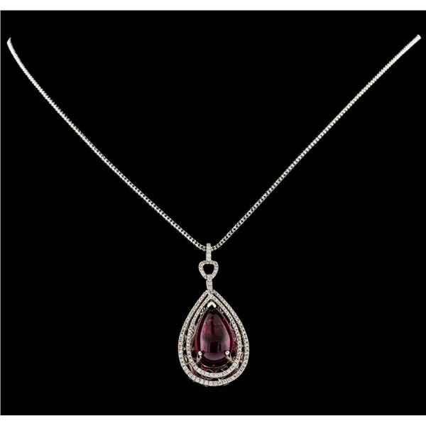 12.33 ctw Tourmaline and Diamond Pendant With Chain - 14KT White Gold