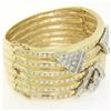 Image 4 : 14k Two Tone Gold Ribbed 6.25" 12 ctw Diamond Wide Bangle Cuff Bracelet