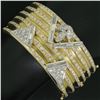 Image 8 : 14k Two Tone Gold Ribbed 6.25" 12 ctw Diamond Wide Bangle Cuff Bracelet