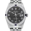 Image 1 : Rolex Mens Stainless Steel Dark Rhodium Roman Diamond & Sapphire Datejust Wristw