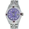 Image 2 : Rolex Ladies Stainless Steel Purple Stamp Diamond & Ruby Datejust Wristwatch