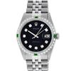 Image 2 : Rolex Mens Stainless Steel Black Diamond & Emerald Oyster Perpetual Datejust Wri