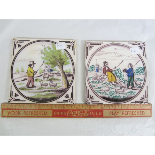 Two Antique English Tiles 5 inches Square