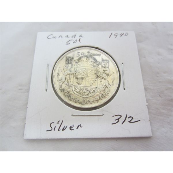 Canadian 1940 Silver Fifty Cent Piece
