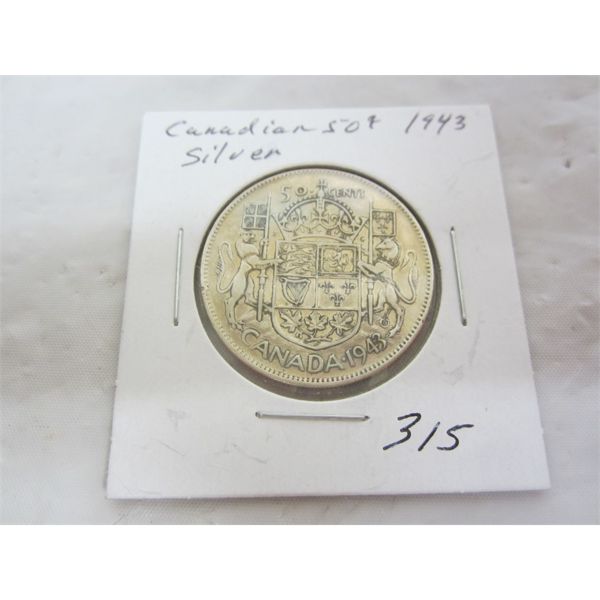 Canadian 1943 Silver Fifty Cent Piece