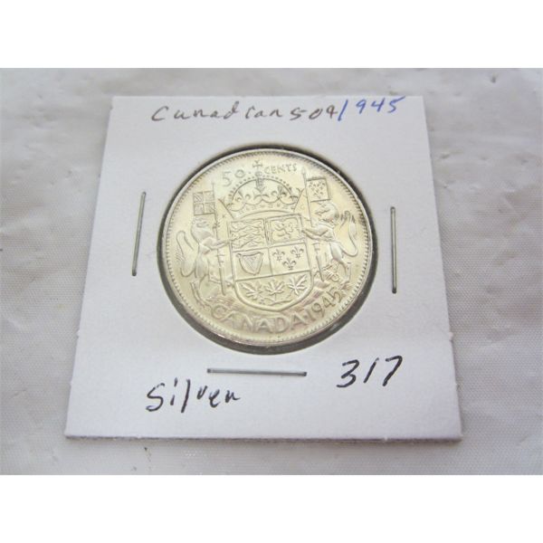 Canadian 1945 Silver Fifty Cent Piece