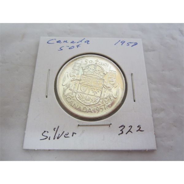 Canadian 1957 Silver Fifty Cent Piece