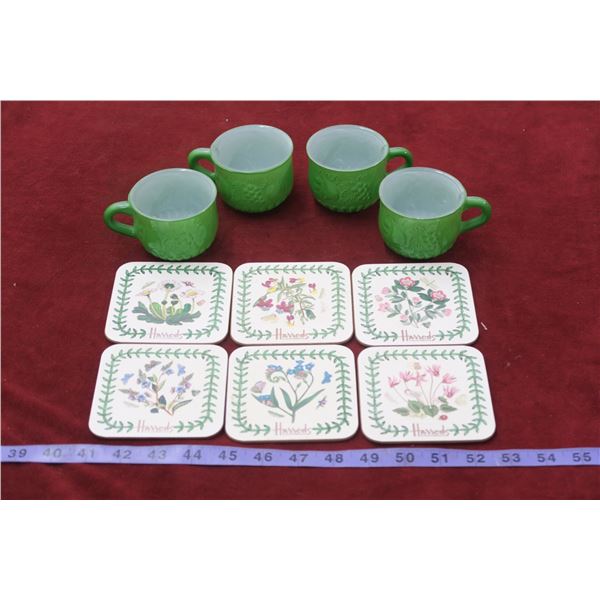 4 Antique cups + 6 Coasters