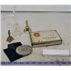 Image 1 : Vintage Cigarette Tin, Vanity Mirror (possible silver plate), misc. bells