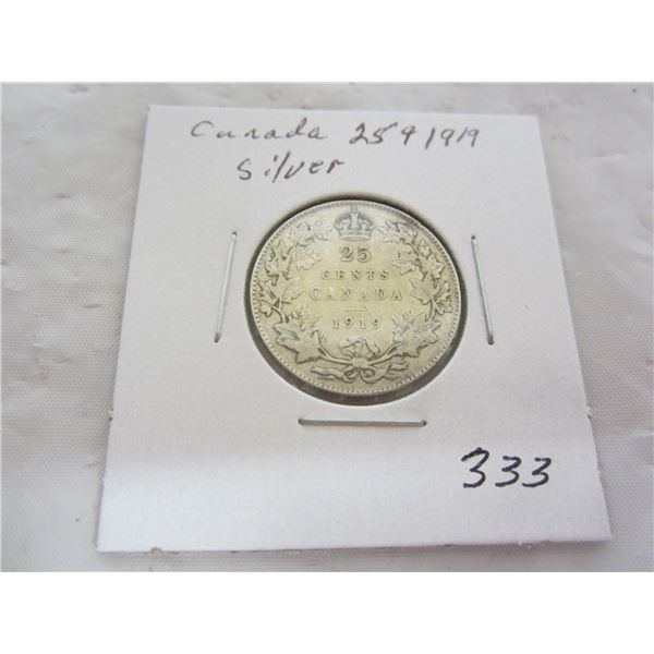 Canadian 1919 Silver Quarter