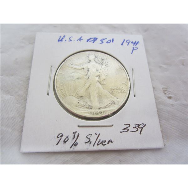 Walking Liberty 1941 P Silver 50 Cent Piece