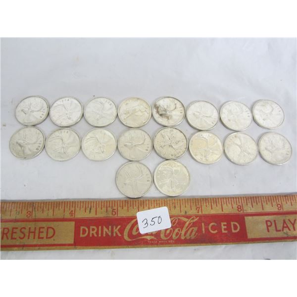 $4.50 Face Value of Canadian .500 Silver Quarters