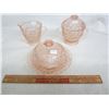 Image 2 : 3 Pieces of Pink Depression Glass Holiday Butterdish , Cream and Sugar ,no damage