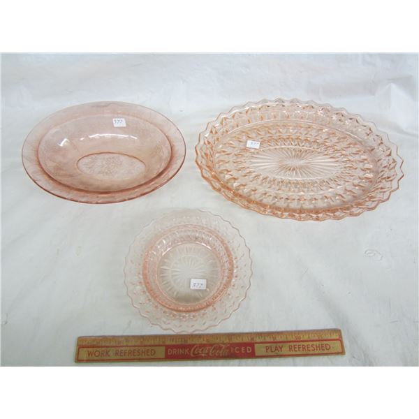 3 Pieces of Pink Depression Glass no damage
