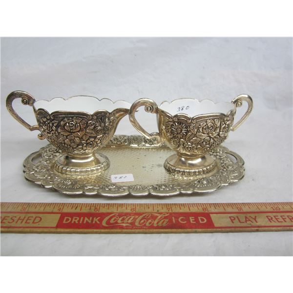 Vintage Unique 1950's Metal Cream, Sugar, Tray