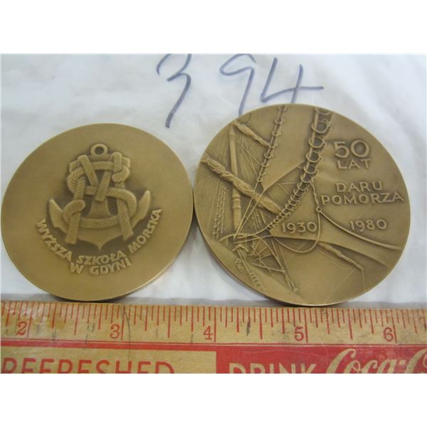 Lot of 2 Vintage Large Ship's Coins