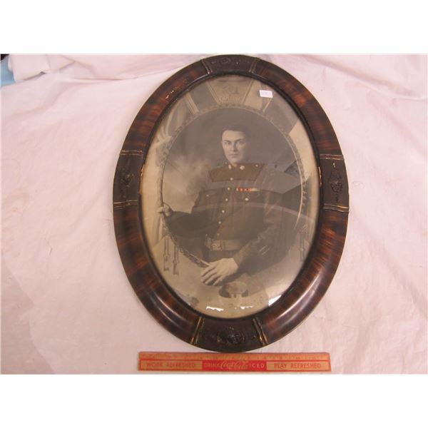 Antique Bubble Glass Frame with Picture of World War 1 Soldier in it