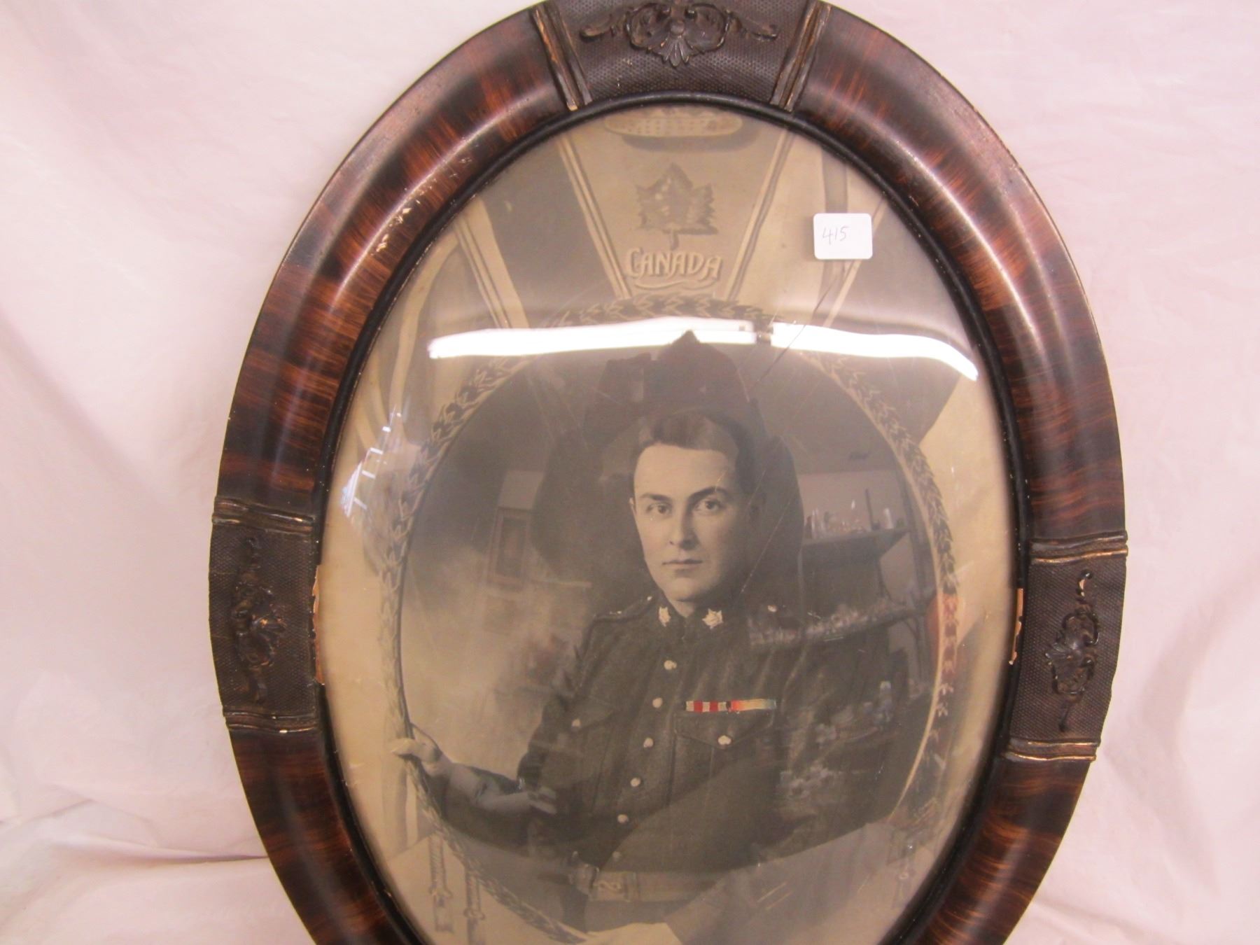 Antique Bubble Glass Frame with Picture of World War 1 Soldier in it