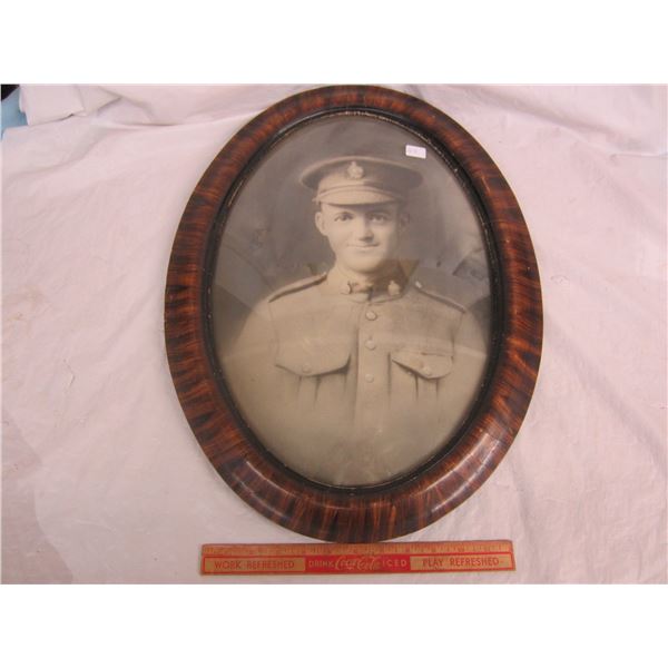 Antique Bubble Glass Frame with Picture of World War 1 Soldier in it
