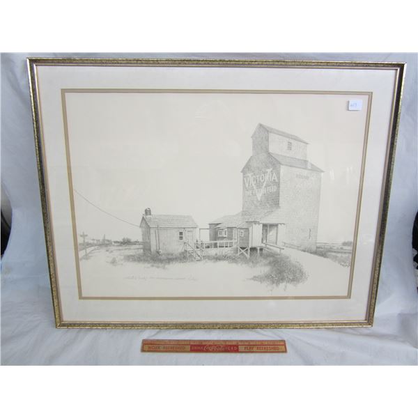 Vintage Artist Framed Proof Print of 1922 Saskatchewan Grain Elevator