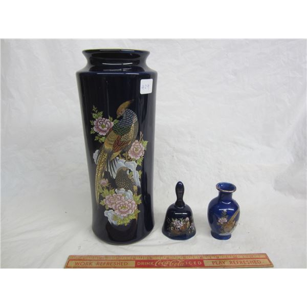 Lot of 3 Peacock design China Items Large Vase ect.