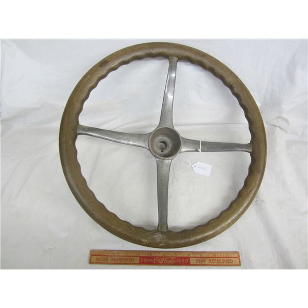 Antique Car Steering Wheel Walnut Aluminum Center