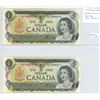 Image 1 : Lot of 2 Consecutive Serial Number 1973 $1 notes. Lawson-Bouey signatures. AAF Prefix. Serial Number