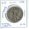 Image 1 : U.S. 1936 Walking Liberty Silver Half Dollar. Philadelphia Mint. F-12.