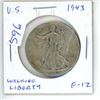 Image 1 : U.S. 1943 Walking Liberty Silver Half Dollar. F-12. Philadelphia Mint. World War II issue.