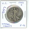 Image 1 : U.S 1943S Walking Liberty Silver Half Dollar. San Francisco Mint. F-12. World War II issue.