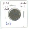 Image 1 : 1935 Nickel 5 Cents. Far Rim Variety. S is Far from Rim. VF-20. Nice.