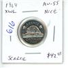 Image 1 : 1964 Extra Water Line Nickel 5 Cents. AU-55. Nice. Scarce variety.