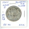Image 1 : 1945 Near 5 Reverse Die Clash Silver 50 Cents. EF-40. Nice. Scarce World War II issue.