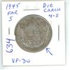 Image 1 : 1945 Far 5 Silver 50 Cents with Die Crack from 4 to 5 in Date. VF-30. Nice. Scarce World War II issu