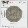 Image 1 : 1947 George VI 50 Cent ML, CL Straight, Tall "7", VF30
