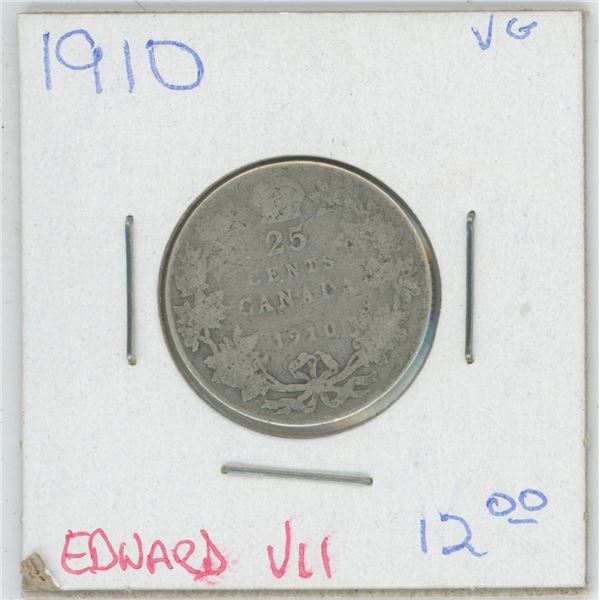 1910 Edward VII 25 Cent VG